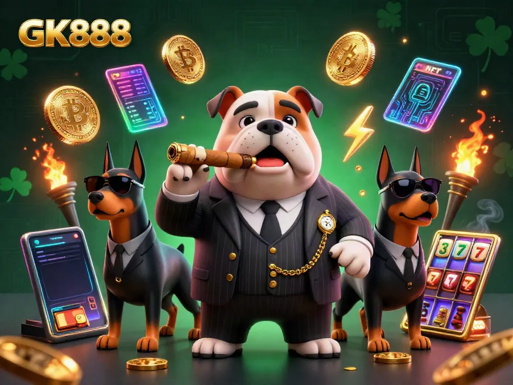 Engage with the GK888 casino adventure featuring a mafia bulldog and Doberman bodyguards.