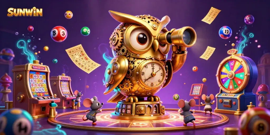 Experience SUNWIN's magical casino atmosphere with vibrant games and characters in a dazzling scene.