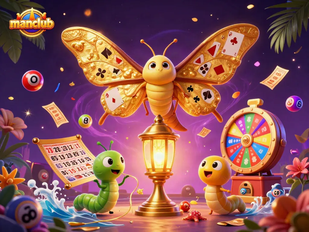Engage with manclub's golden casino world featuring a vibrant prize wheel and dynamic lottery elements.