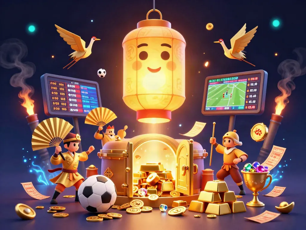 Bóng đá lu sports betting illustration featuring a glowing golden spirit and vibrant betting elements.