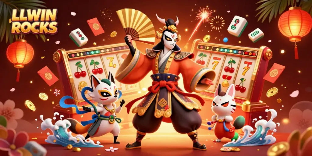 Experience the thrill of LLWIN ROCKS with dynamic slots and captivating characters in a vibrant 3D scene.