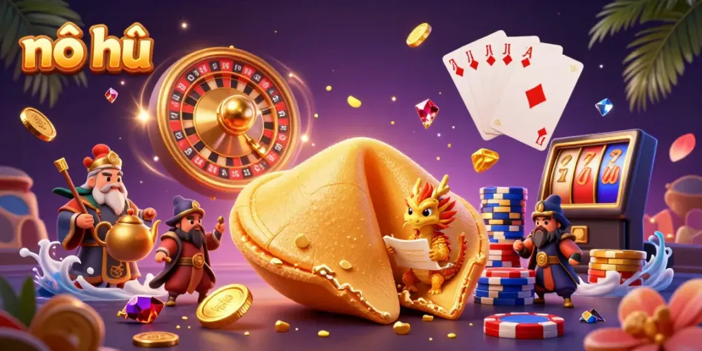 Spin the nổ hũ slots with vibrant coins and glamorous game elements in an engaging digital scene.