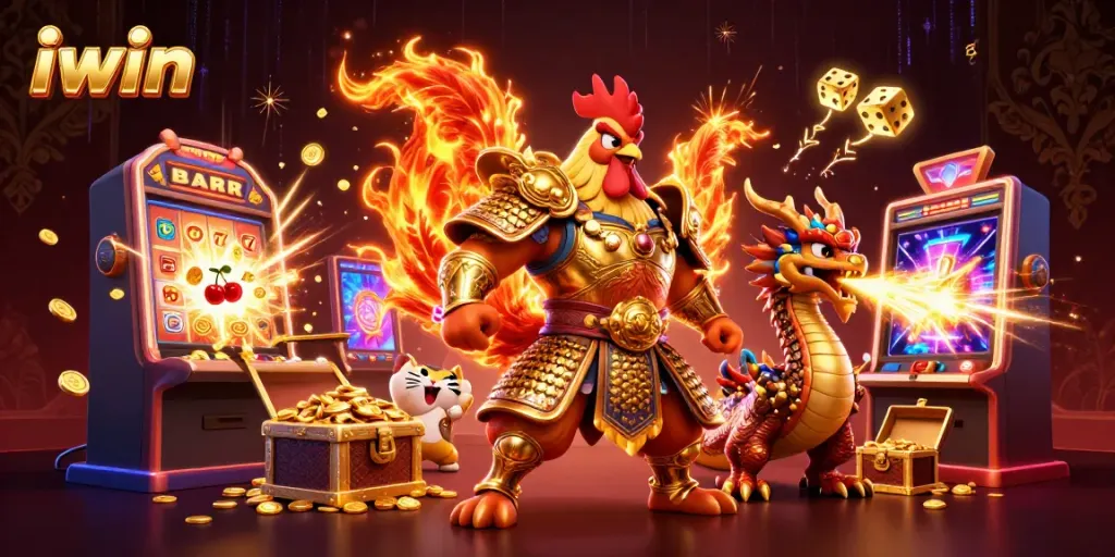 Experience jackpot wins with iwin's 3D cartoon heroes surrounded by golden casino excitement