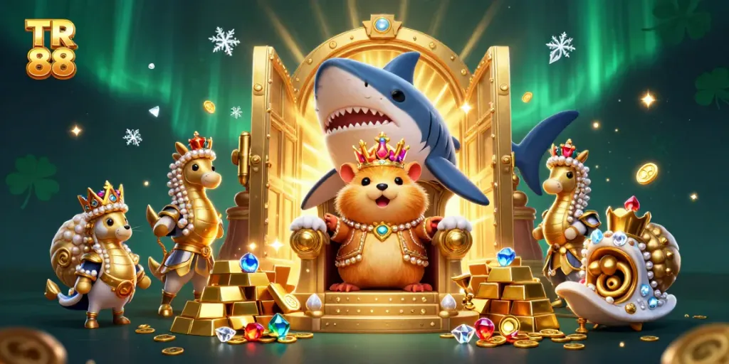 Experience the thrilling visuals of TR 88 with 3D golden hamster king and treasure environment.