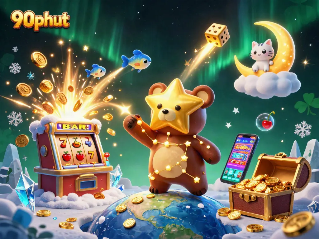 Experience thrilling gameplay with 90phut's dynamic 3D casino scene filled with slot machine excitement.