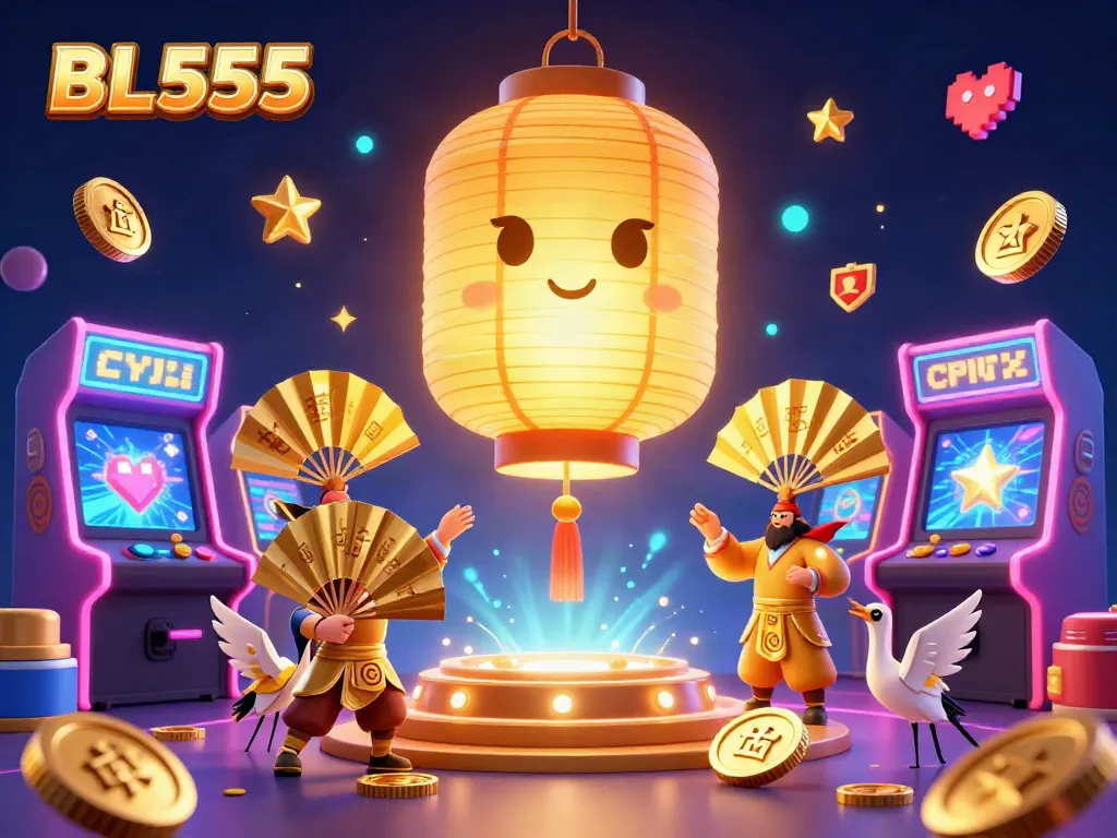 Join the excitement at BL555 with vibrant animations and gaming elements in this online casino illustration.