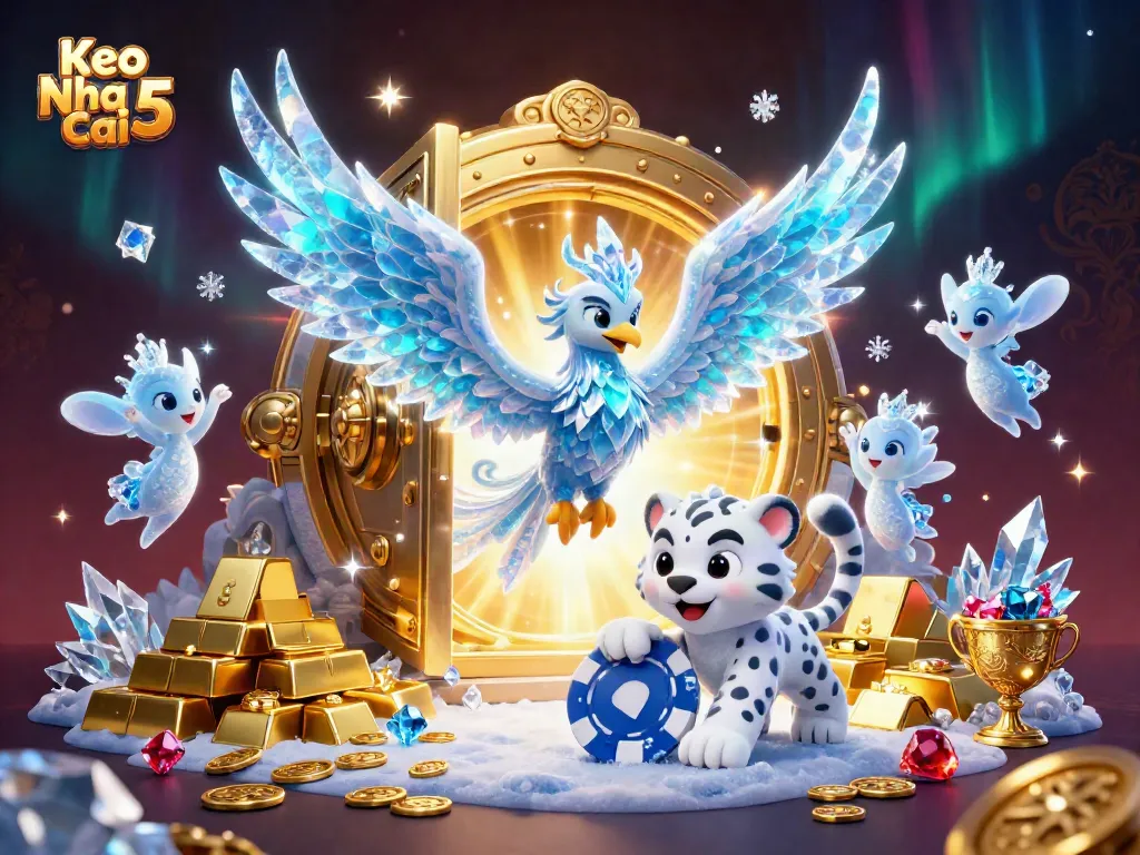 Experience the excitement of Keo Nha Cai 5, featuring a captivating ice phoenix, poker chip action, and dazzling gems.