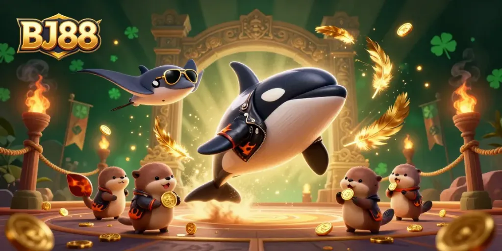 Experience thrilling gaming excitement with BJ88, featuring a vibrant underwater casino adventure with animated sea creatures.