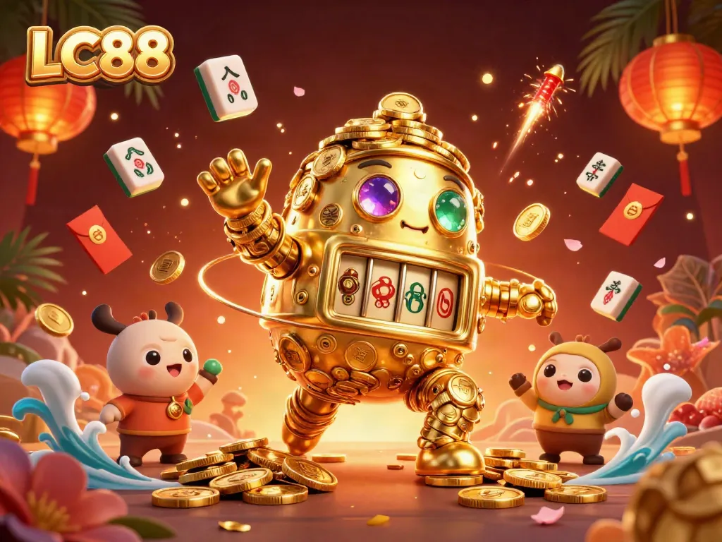 LC88 showcases a vibrant casino atmosphere with a golden golem surrounded by lucky game elements.