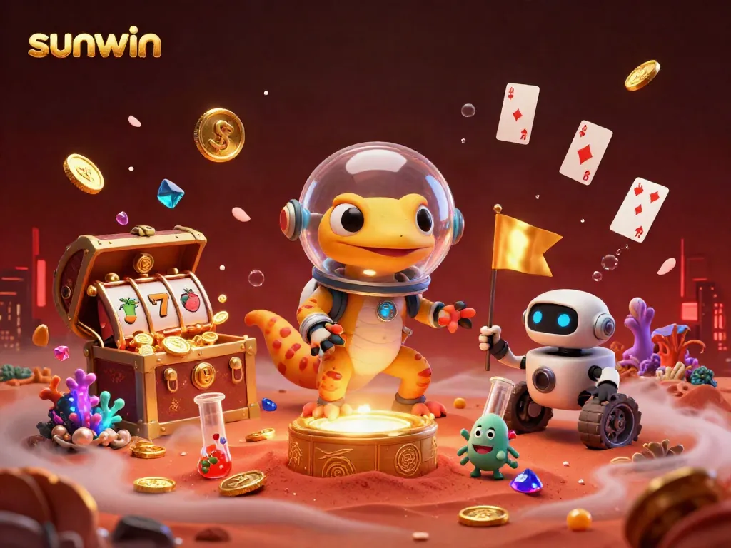 Join the adventure of the sunwin Martian gecko as it uncovers a vibrant casino amidst gold treasures.