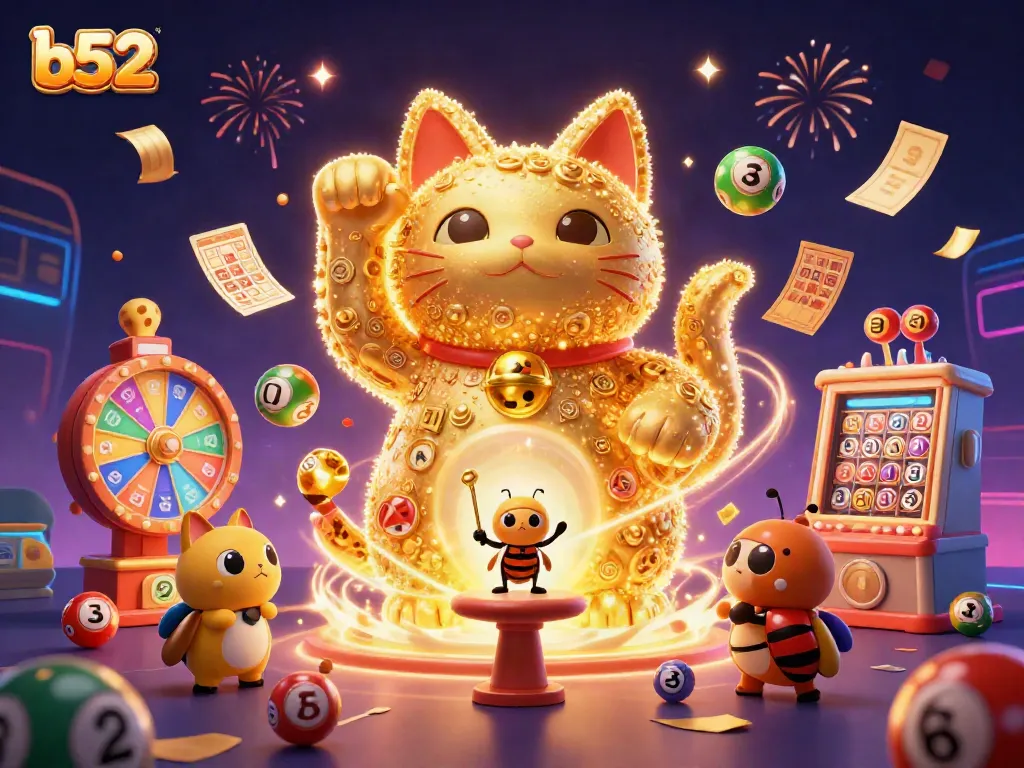 Engage with the vibrant b52 gaming experience through a dynamic, colorful casino illustration.