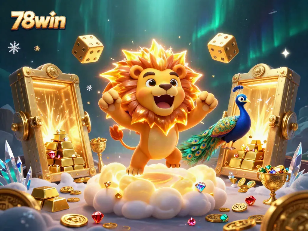 Engage with vibrant 78win gaming adventures featuring a lion and golden dice in a rich casino atmosphere.