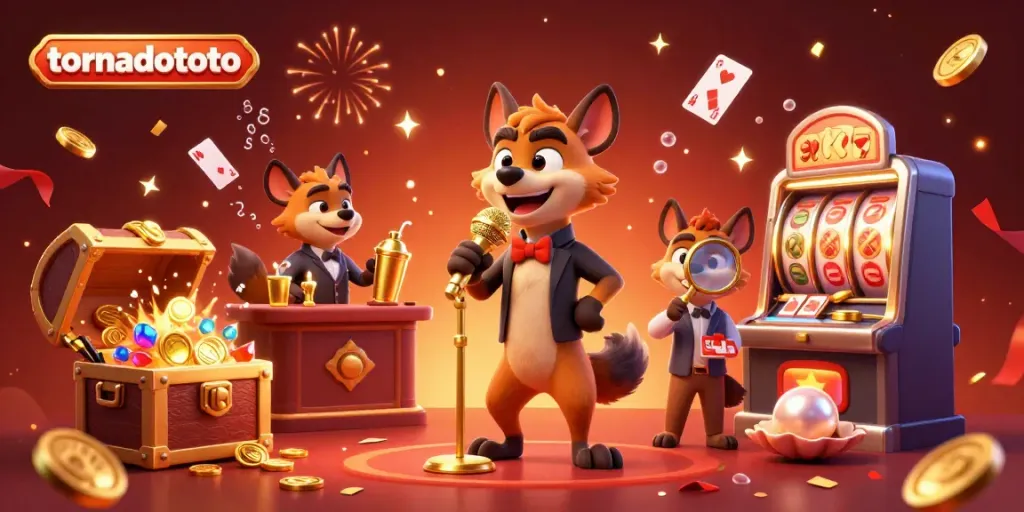 Experience the vibrant world of tornadototo with hyenas running a casino, featuring dazzling slot machines.