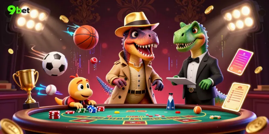 Experience thrilling moments at 9bet with a velociraptor card counter at an action-packed blackjack table.