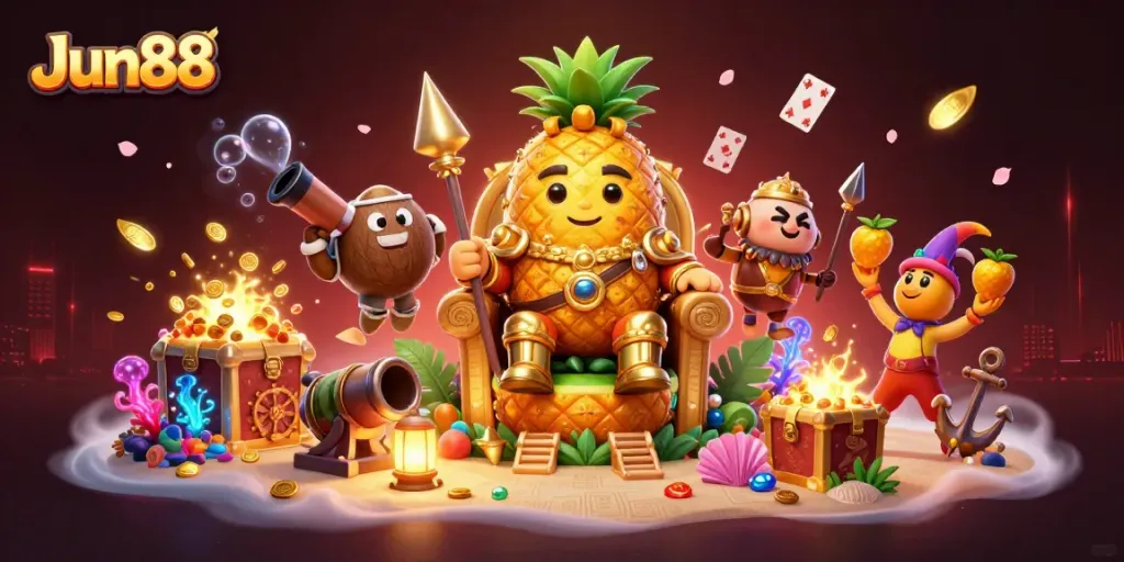 Experience the thrilling adventure at Jun88 casino with the pineapple king and gold treasures.