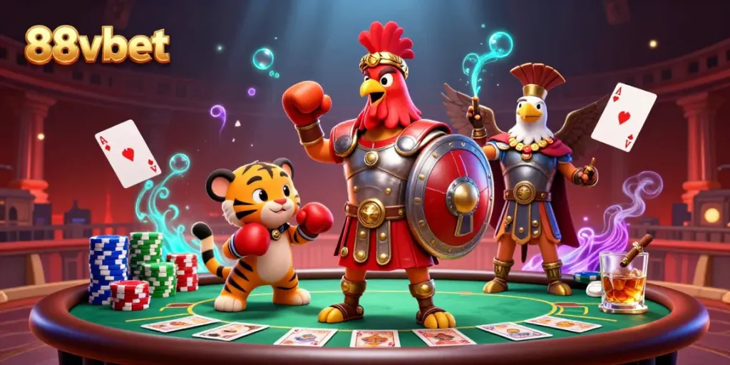 Experience thrilling gaming action with 88vbet in an ultra-detailed 3D scene featuring dynamic gambling elements.