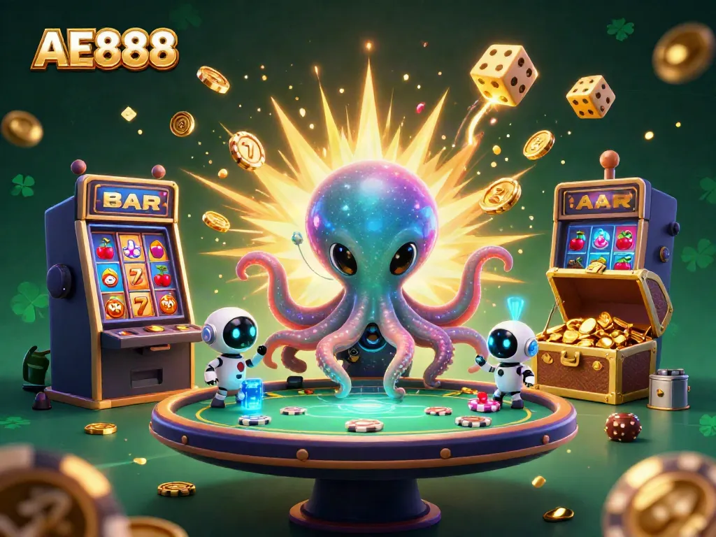 Experience thrilling gameplay with AE888 at a vibrant casino, featuring lively alien characters and exciting games.