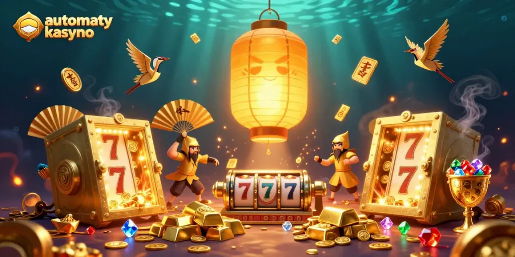 Experience automaty kasyno online with vibrant slot visuals, golden treasures, and luminous characters in a dynamic casino scene.