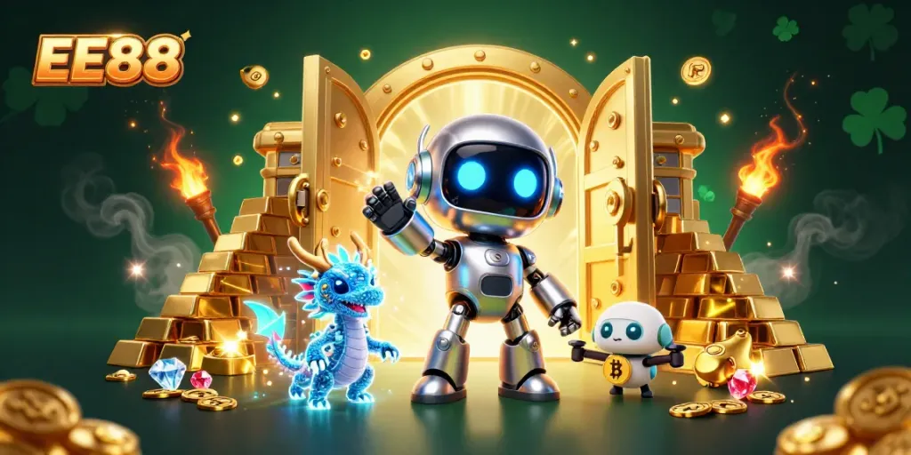 Engaging illustration showcasing EE88 platform's vibrant casino experience with dynamic gaming elements.