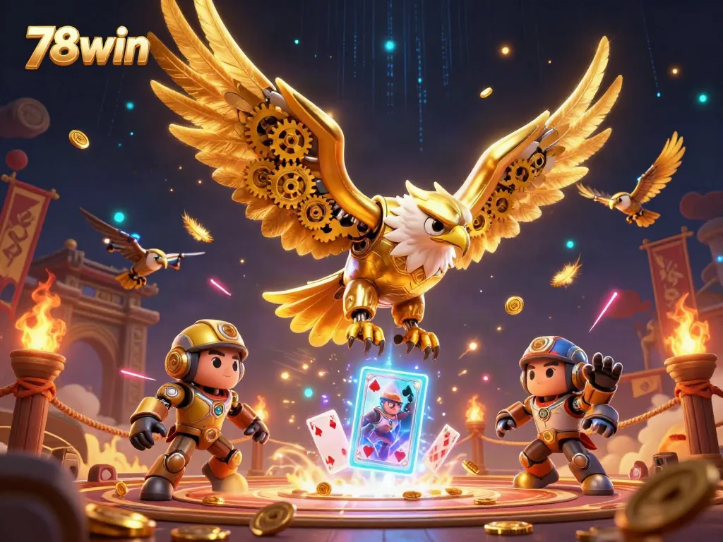 Experience thrilling gameplay at 78win with a stunning 3D golden eagle illustration.