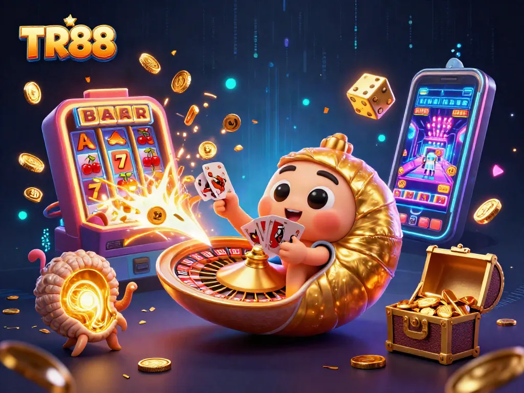 Engage in exciting casino action with TR88, showcasing a spectacular jackpot scene with a nautilus roulette wheel.