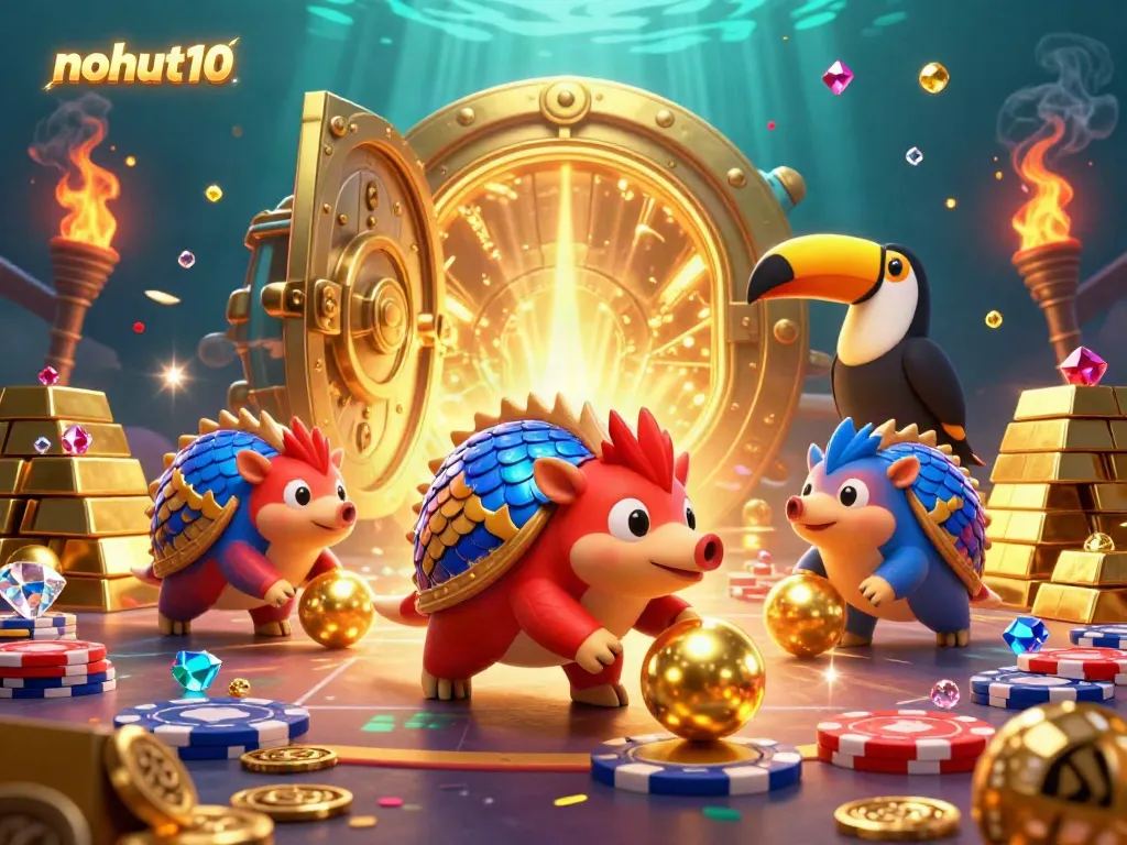 Experience thrilling gameplay with nohut10 in this dynamic illustration of rival pangolins amidst poker chips.