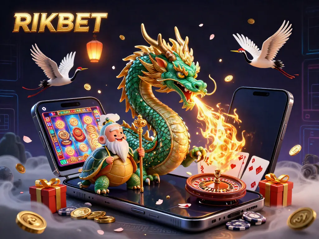 Experience the thrilling world of RIKBET as the jade dragon unleashes golden fire amidst a vibrant casino scene.