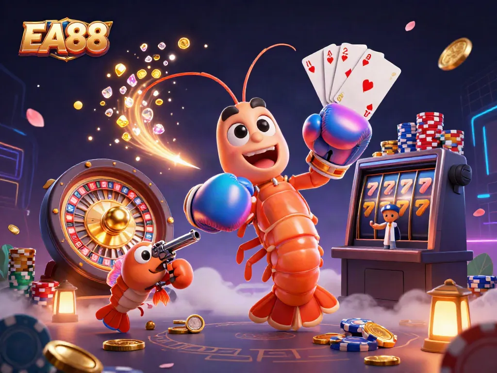 Experience the excitement of EA88 with a vibrant casino-themed scene featuring dynamic characters and game elements.