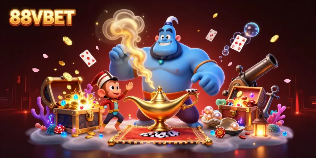 Experience the magic at 88VBET with vibrant 3D casino elements and captivating characters.