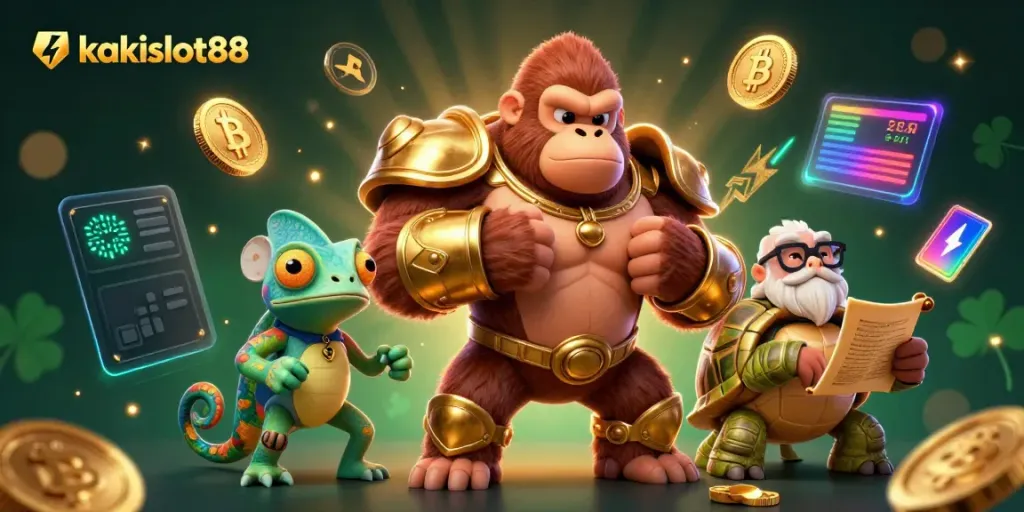 Mainkan slot kemenangan besar di kakislot88 dengan raja gorila dan chameleon cerdas!