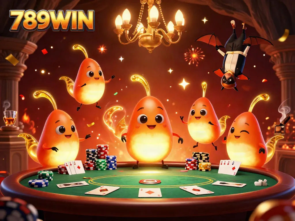 Experience the vibrant 789WIN casino scene illuminated by magical glowworms and a bat dealer.