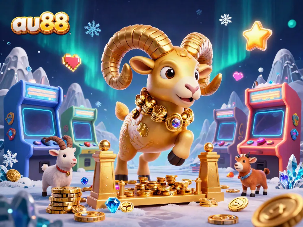 Experience thrilling jackpots at au88 with a golden ram amidst dynamic casino elements.