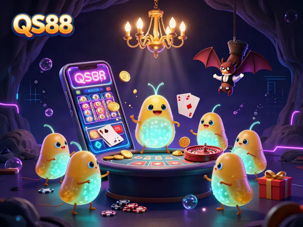 Experience the excitement of QS88, where glowworms illuminate a vibrant casino scene filled with engaging gaming elements.