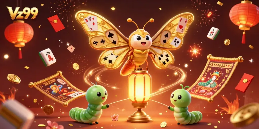 Experience the vibrant world of Vz99 with a bustling casino illustration full of gaming elements.