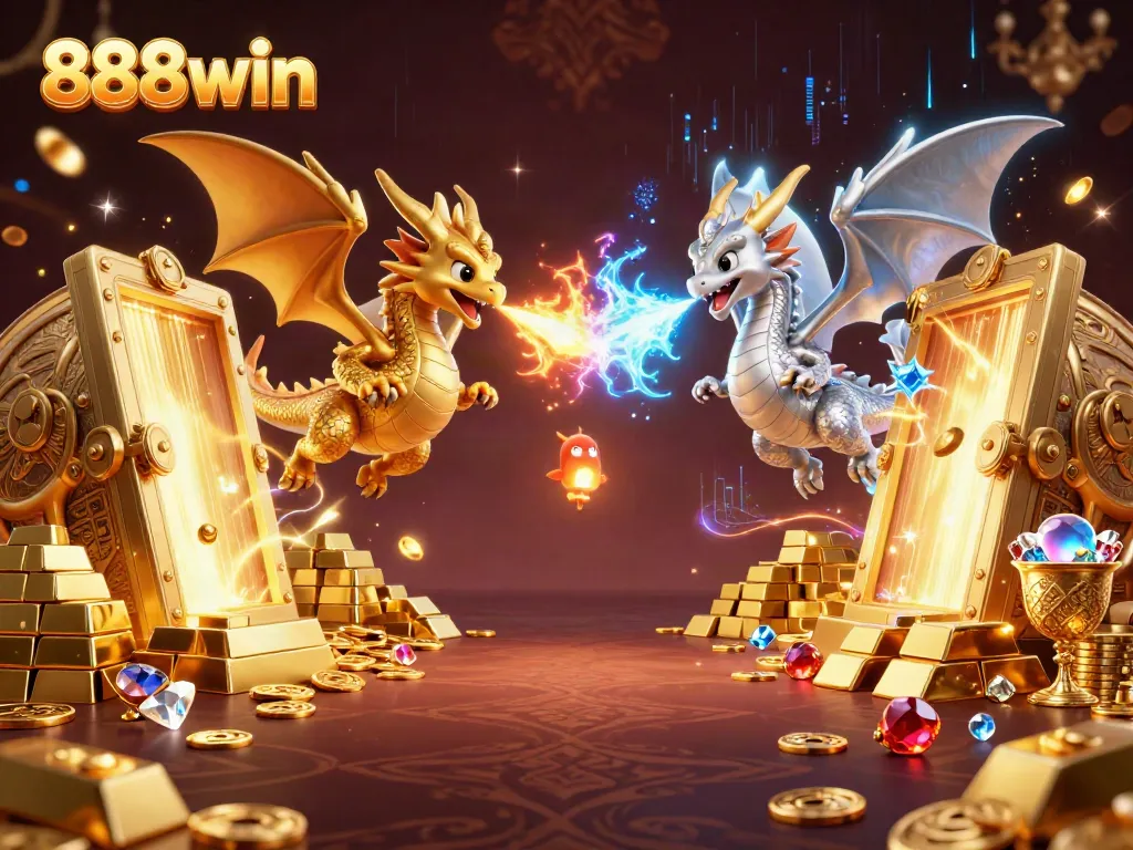 Experience the thrill of winning with 888win's vibrant casino world featuring unique dragon characters.