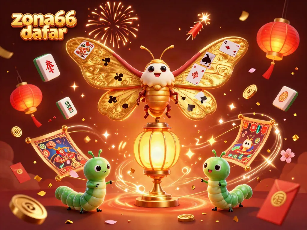 Experience the vibrant energy of zona66 daftar with 3D elements showcasing golden wings and floating casino themes.