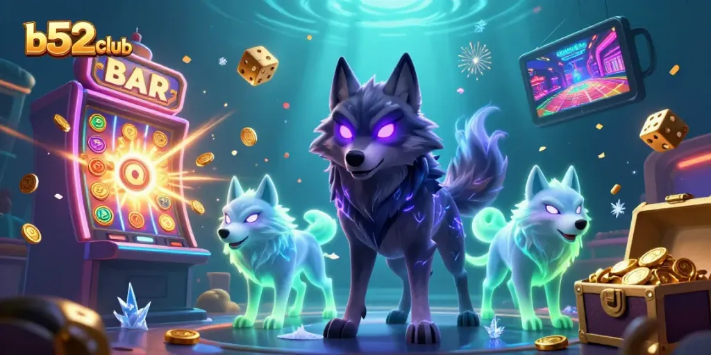 B52club offers thrilling casino experiences featuring a shadow wolf leader and ghostly companions amid jackpot excitement.
