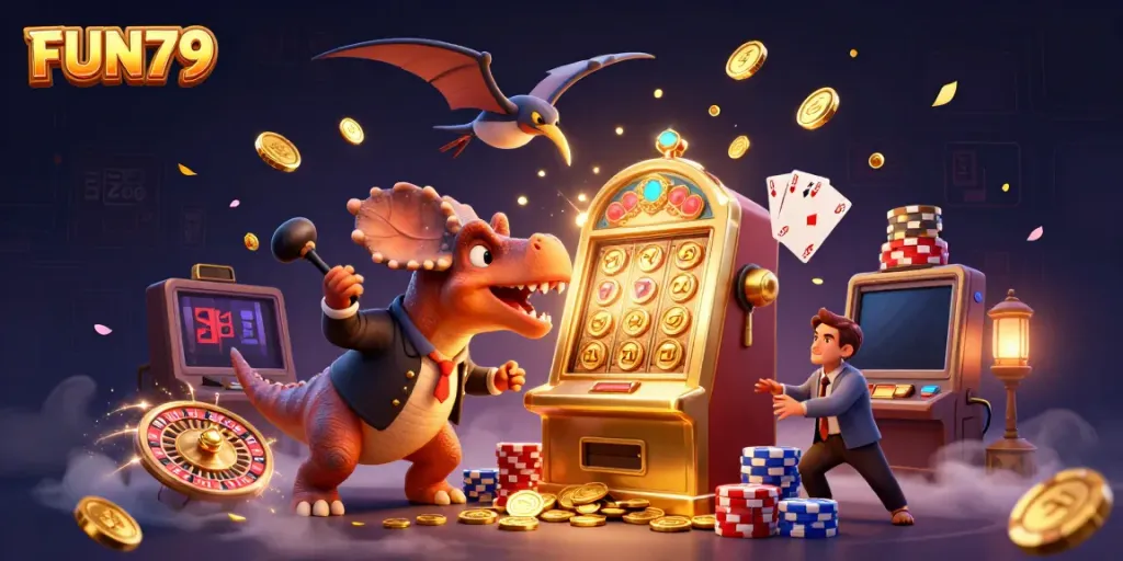 ENGAGING FUN79 casino scene with characters and exciting jackpot action in a rich, colorful setting.