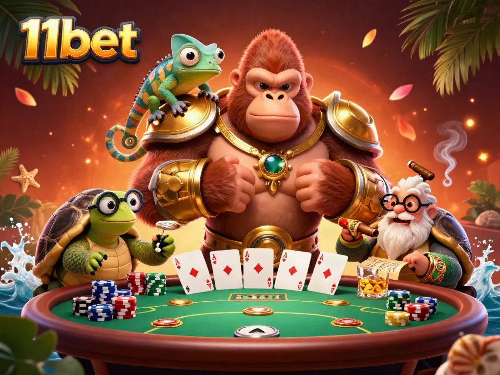 Engage in thrilling gameplay with 11bet, featuring vibrant characters in a casino scene.