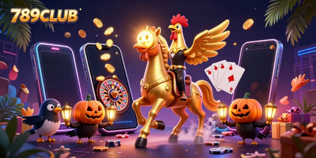 Experience thrill at 789CLUB with a vibrant casino scene featuring dynamic characters and games.