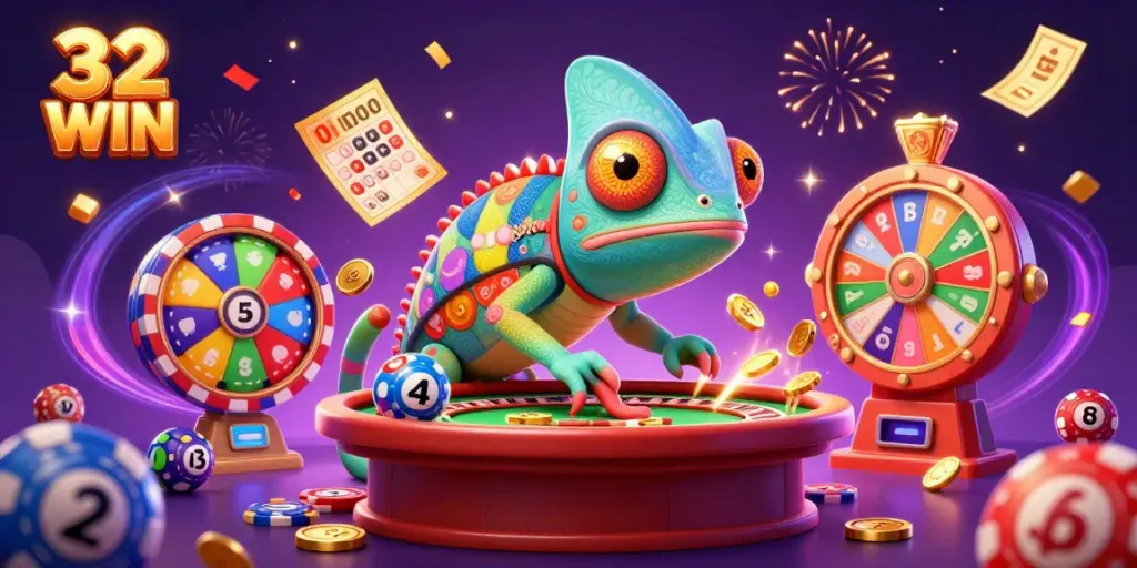 Experience exciting games at 32 WIN with colorful interactive elements and a dynamic casino atmosphere.