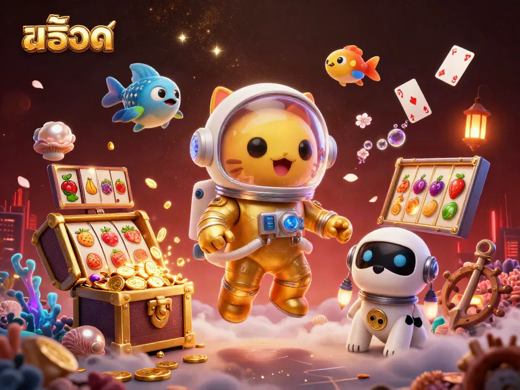 Spin the slots with a thrilling 3D cosmic scene featuring สล็อต, treasure, and adventure.