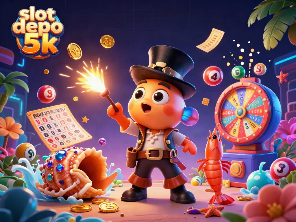 Engage in thrilling casino entertainment with slot depo 5k in a vibrant underwater scene featuring gold coins and lottery elements.