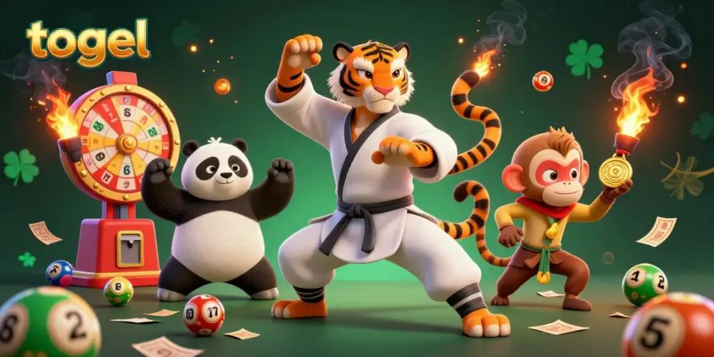 Experience thrilling togel excitement with cartoon characters in a vibrant lottery scene.