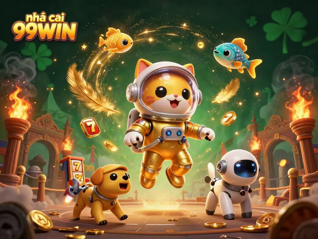 Play exciting games with nhà cái 99WIN featuring vibrant 3D elements and dynamic characters in a thrilling casino scene.