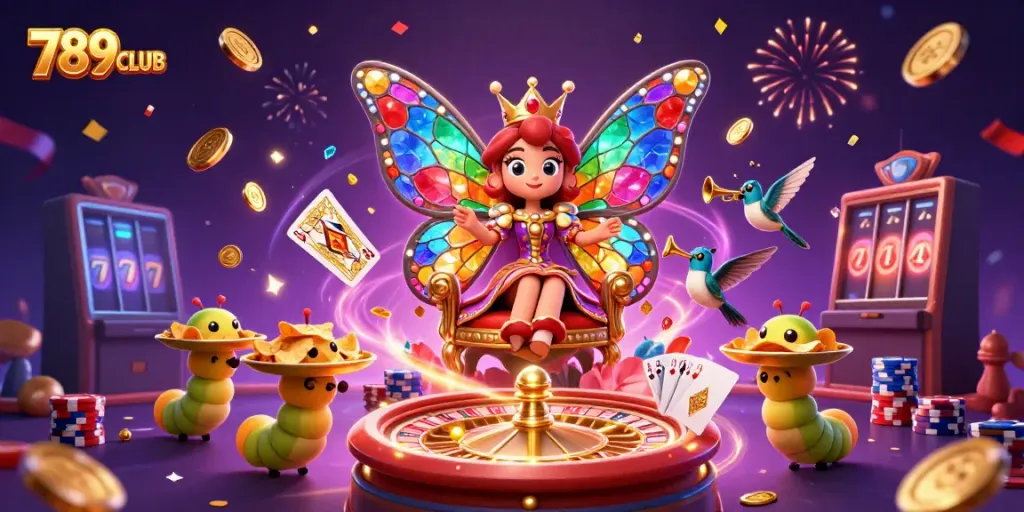 Engage with 789CLUB's vibrant slot games amid a magical casino atmosphere filled with dynamic elements.