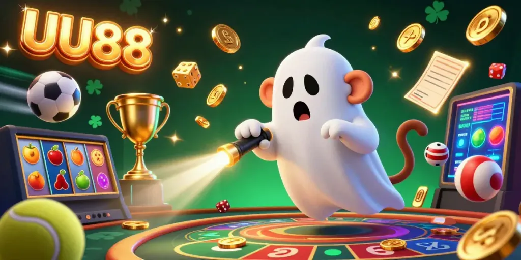Engage in thrilling online gambling experiences with UU88 featuring a mischievous monkey juggles gold coins and games.