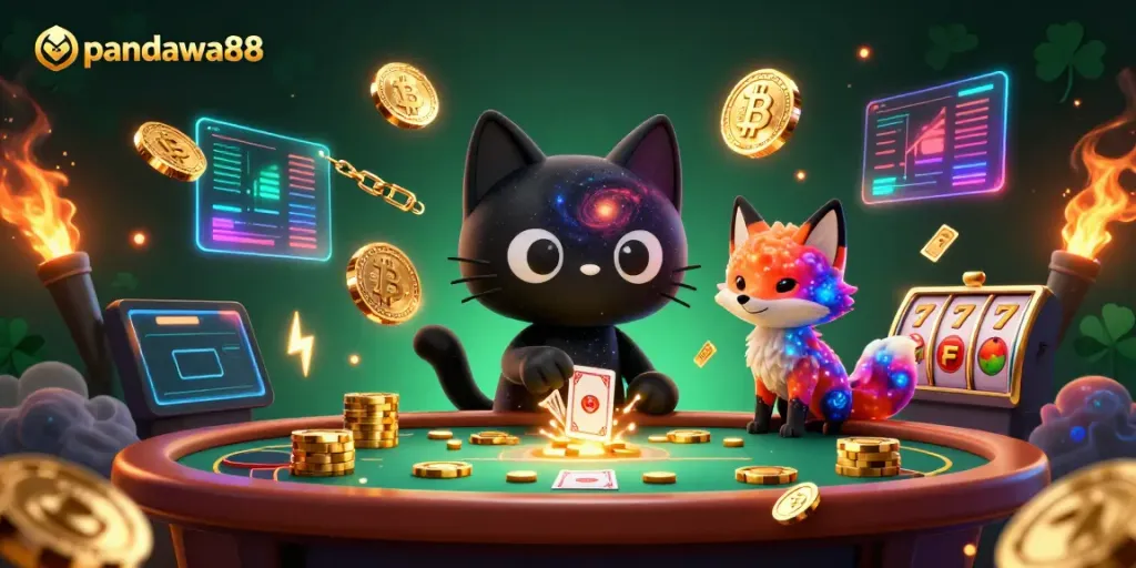 Pandawa88 menggunakan karakter kucing lubang hitam dan rubah nebula dalam pengalaman kasino interaktif.