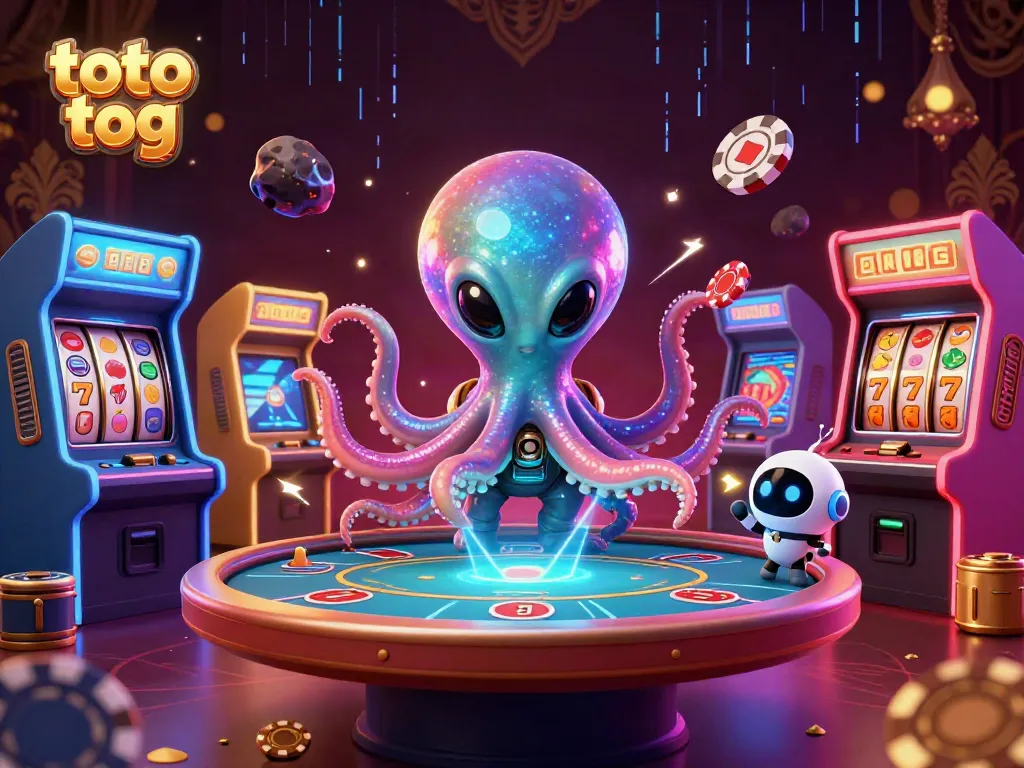 Play exciting games with the adorable "toto tog" characters at a vibrant casino scene.