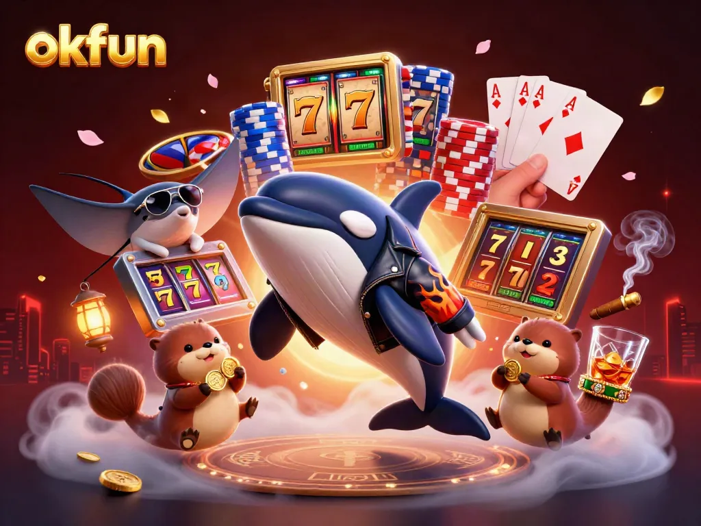 Experience excitement with okfun's colorful casino scene featuring playful sea creatures